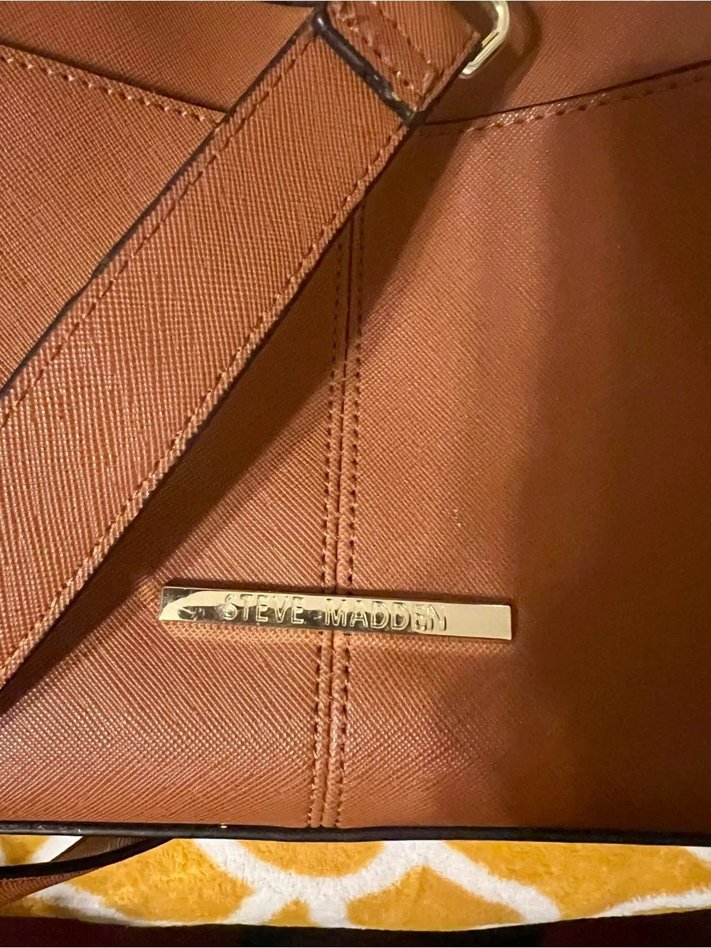 Steve Madden Brown Satchel Top Handle Zip Bag, Adjustable Detachable Strap